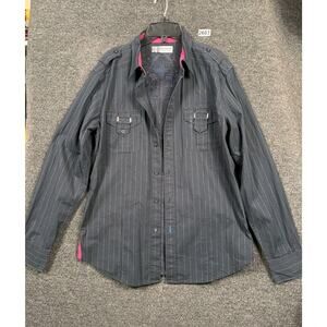 Monarchy Embroidered Button Down Shirt Mens Size L Black Striped Long Sleeve